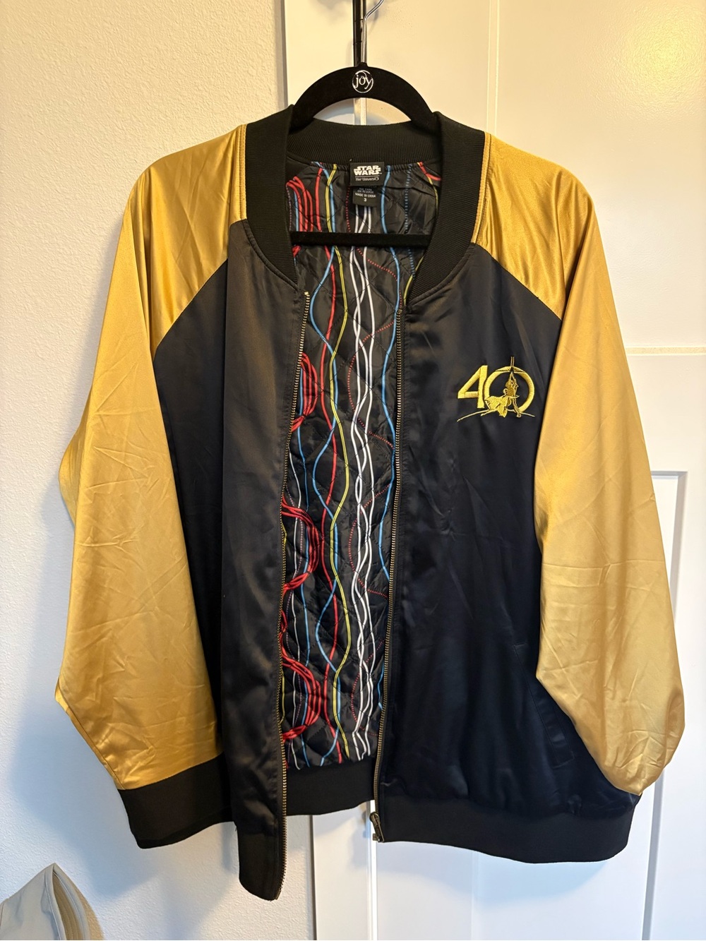 Her Universe Black and Gold 40th Anniversary Satin Bomber Jacket